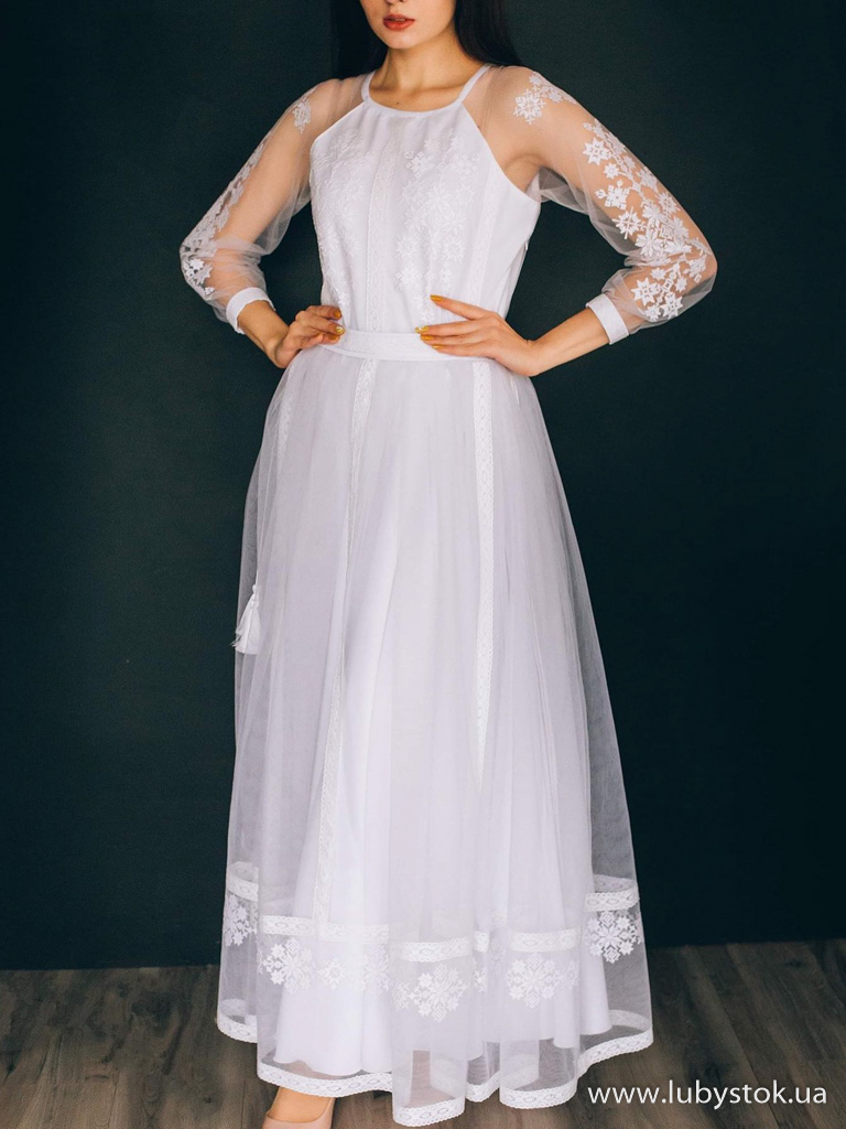 Весільне плаття вишите білим по білому